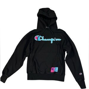 CHAMPION Reverse Weave Embossed Pullover Mens Hoodie Black Pink Blue Small